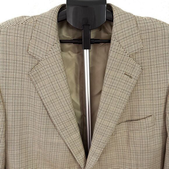 Ermenegildo Zegna Saks Mens Australian Wool Tan Houndstooth 46R US Blazer Jacket - Picture 2 of 16